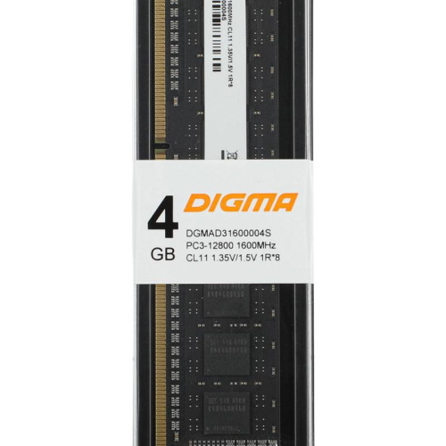 Оперативная память DDR3 4GB 1600MHz Digma DGMAD31600004S RTL PC3-12800 CL11 DIMM 240-pin 1.35В single rank Ret [DGMAD31600004S]