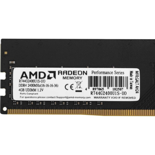 Оперативная память DDR4 4Gb 2400MHz AMD R744G2400U1S-UO Radeon R7 Performance Series OEM PC4-19200 CL16 DIMM 288-pin 1.2В OEM [R744G2400U1S-UO]