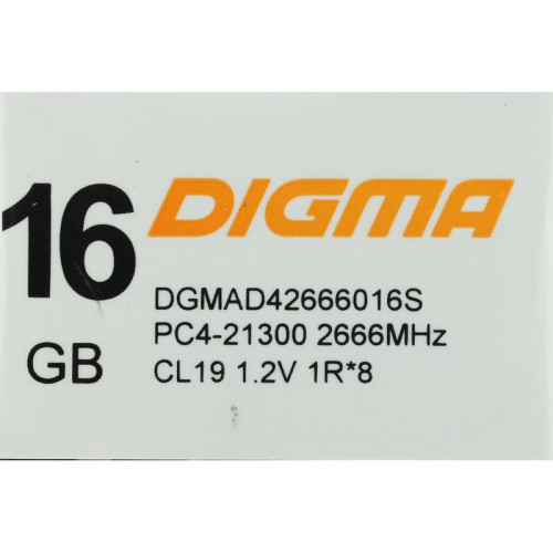 Оперативная память DDR4 16Gb 2666MHz Digma DGMAD42666016S RTL PC4-21300 CL19 DIMM 288-pin 1.2В single rank Ret [DGMAD42666016S]