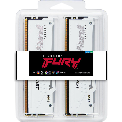 Память оперативная/ Kingston 64GB 5600MT/s DDR5 CL40 DIMM (Kit of 4) FURY Beast White RGB XMP