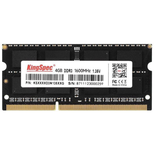 Оперативная память DDR3L 4GB 1600MHz Kingspec KS1600D3N13504G RTL PC3-12800 CL11 SO-DIMM 204-pin 1.35В single rank Ret [KS1600D3N13504G]