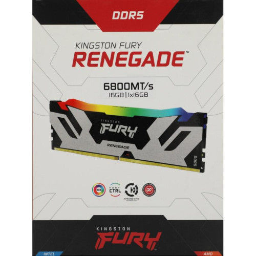 Оперативная память DDR5 16GB 6800MHz Kingston KF568C36RSA-16 Fury Renegade Silver XMP RGB RTL Gaming PC5-54400 CL36 DIMM 288-pin 1.4В kit с радиатором Ret [KF568C36RSA-16]