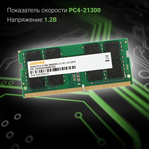 Оперативная память DDR4 32Gb 2666MHz Digma DGMAS42666032D RTL PC4-21300 CL19 SO-DIMM 260-pin 1.2В dual rank Ret [DGMAS42666032D]