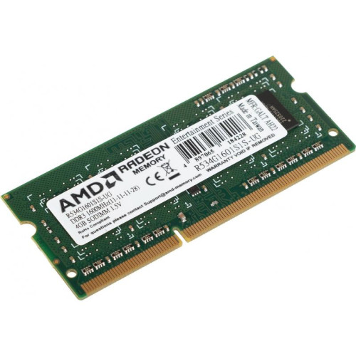 Оперативная память DDR3 4Gb 1600MHz AMD R534G1601S1S-UG RTL PC3-12800 CL11 SO-DIMM 204-pin 1.5В Ret [R534G1601S1S-UG]