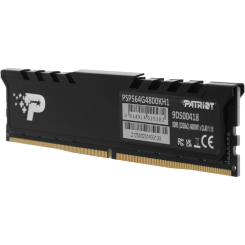 Память DDR5 2x32GB 4800MHz Patriot PSP564G4800KH1 Signature Premium RTL PC5-38400 CL40 DIMM 288-pin 1.1В kit single rank с радиатором Ret