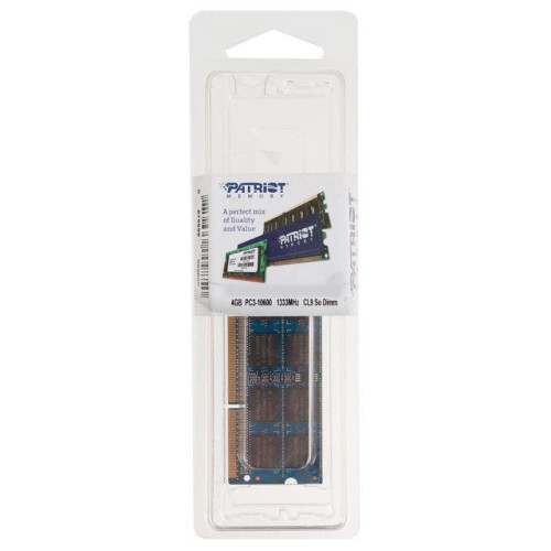 Оперативная память DDR3 4Gb 1333MHz Patriot PSD34G13332S RTL PC3-10600 CL9 SO-DIMM 204-pin 1.5В dual rank Ret [PSD34G13332S]