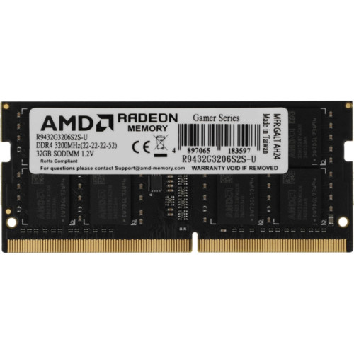 Оперативная память DDR4 32Gb 3200MHz AMD R9432G3206S2S-U R9 RTL PC4-25600 CL22 SO-DIMM 260-pin 1.2В Ret [R9432G3206S2S-U]