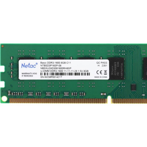 Оперативная память DDR3 8GB 1600MHz Netac NTBSD3P16SP-08 Basic RTL PC3-12800 CL11 DIMM 240-pin 1.5В dual rank Ret [NTBSD3P16SP-08]