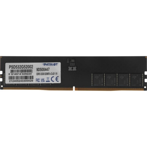 Оперативная память DDR5 32GB 5200MHz Patriot PSD532G52002 Signature RTL PC5-41600 CL42 DIMM 288-pin 1.1В single rank Ret [PSD532G52002]