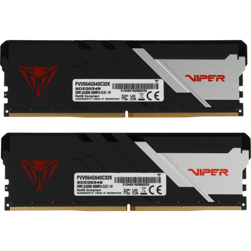 Оперативная память DDR5 2x32GB 6400MHz Patriot PVV564G640C32K Viper Venom RTL Gaming PC5-51200 CL32 UDIMM 288-pin 1.4В с радиатором Ret [PVV564G640C32K]