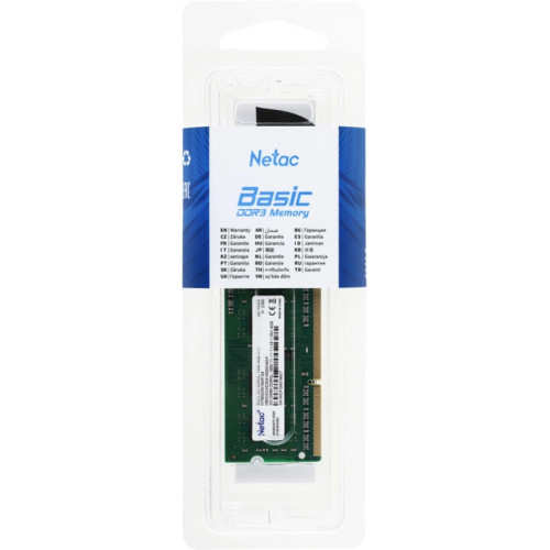 Оперативная память DDR3L 4Gb 1600MHz Netac NTBSD3N16SP-04 Basic RTL PC3-12800 CL11 SO-DIMM 204-pin 1.35В single rank Ret [NTBSD3N16SP-04]