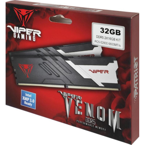Оперативная память DDR5 2x16Gb 6600MHz Patriot PVV532G660C34K Viper Venom RTL Gaming PC5-52800 CL34 DIMM 288-pin 1.4В kit с радиатором Ret [PVV532G660C34K]