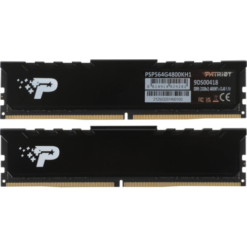 Память DDR5 2x32GB 4800MHz Patriot PSP564G4800KH1 Signature Premium RTL PC5-38400 CL40 DIMM 288-pin 1.1В kit single rank с радиатором Ret