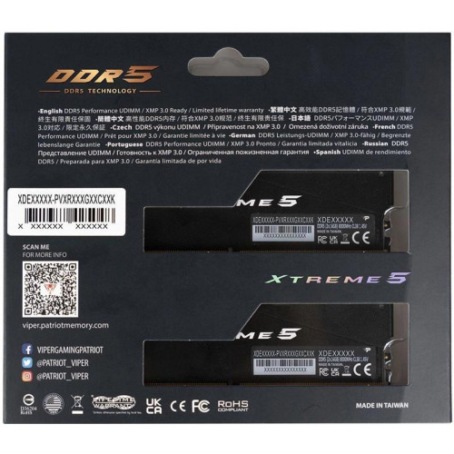 Оперативная память DDR5 2x16Gb 8000MHz Patriot PVXR532G80C38K Viper Xtreme 5 RGB RTL Gaming PC5-64000 CL38 DIMM 288-pin 1.45В с радиатором Ret [PVXR532G80C38K]