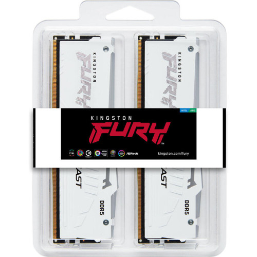 Память оперативная/ Kingston 64GB 5200MT/s DDR5 CL36 DIMM (Kit of 2) FURY Beast White RGB EXPO