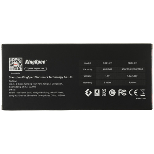 Оперативная память DDR3 4Gb 1600MHz Kingspec KS1600D3P15004G RTL PC3-12800 CL11 DIMM 240-pin 1.5В dual rank Ret [KS1600D3P15004G]
