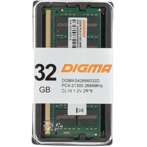 Оперативная память DDR4 32Gb 2666MHz Digma DGMAS42666032D RTL PC4-21300 CL19 SO-DIMM 260-pin 1.2В dual rank Ret [DGMAS42666032D]