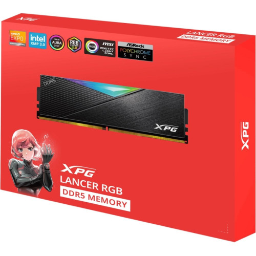 Память DDR5 2x32GB 6400MHz A-Data AX5U6400C3232G-DCLARBK XPG Lancer RGB RTL PC5-51200 CL32 DIMM 288-pin 1.4В kit dual rank с радиатором Ret