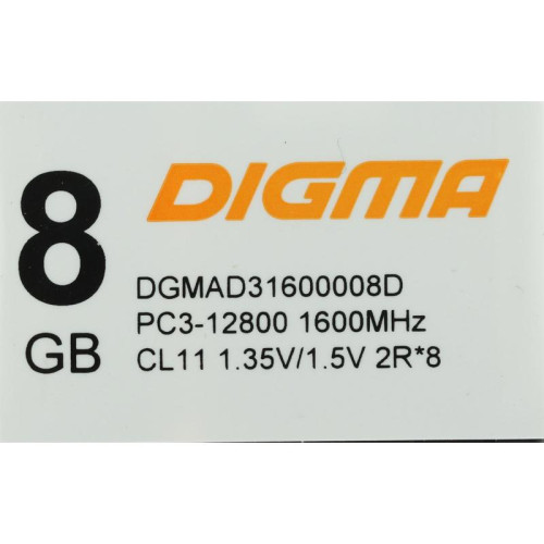Оперативная память DDR3 8GB 1600MHz Digma DGMAD31600008D RTL PC3-12800 CL11 DIMM 240-pin 1.35В dual rank Ret [DGMAD31600008D]