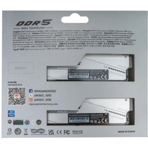 Память DDR5 2x24GB 6400MHz Patriot PVXR548G64C32KM Viper Xtreme 5 RGB RTL Gaming PC5-51200 CL32 DIMM 288-pin 1.4В с радиатором Ret