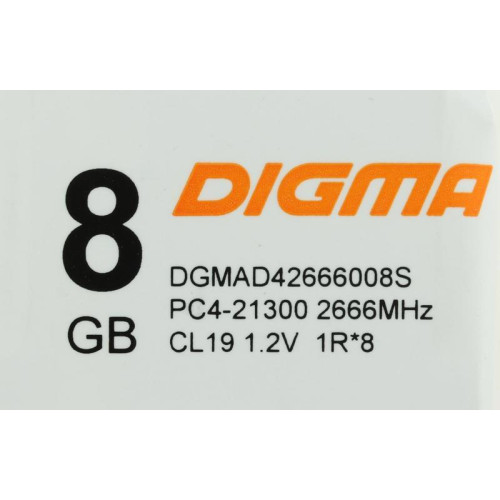 Оперативная память DDR4 8Gb 2666MHz Digma DGMAD42666008S RTL PC4-21300 CL19 DIMM 288-pin 1.2В single rank Ret [DGMAD42666008S]