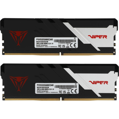 Оперативная память DDR5 2x16Gb 6800MHz Patriot PVV532G680C34K Viper Venom RTL Gaming PC5-54400 CL34 DIMM 288-pin 1.4В с радиатором Ret [PVV532G680C34K]