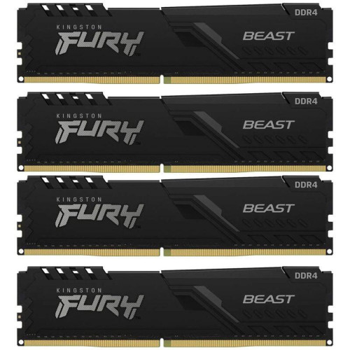 Память оперативная/ Kingston 64GB 2666MT/s DDR4 CL16 DIMM (Kit of 4) FURY Beast Black
