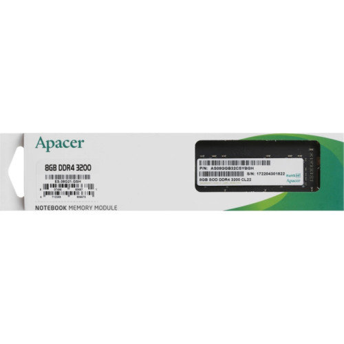 Модуль памяти для ноутбука APACER SODIMM 8GB DDR4-3200 ES08G21GSH Модуль памяти для ноутбука APACER SODIMM 8GB DDR4-3200 ES08G21GSH