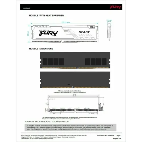 Память DDR4 2x8Gb 3200MHz Kingston KF432C16BBK2/16-SP Fury Beast Black RTL Gaming PC4-25600 CL16 DIMM 288-pin 1.35В kit dual rank с радиатором Ret