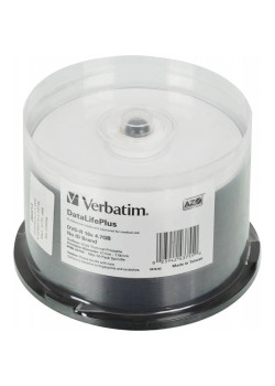 Диск DVD-R Verbatim 4.7Gb 16x Cake Box (50шт) Printable (43755)