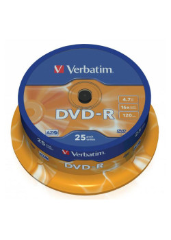 Диск DVD-R Verbatim 4.7Gb 16x Cake Box (25шт) (43522)