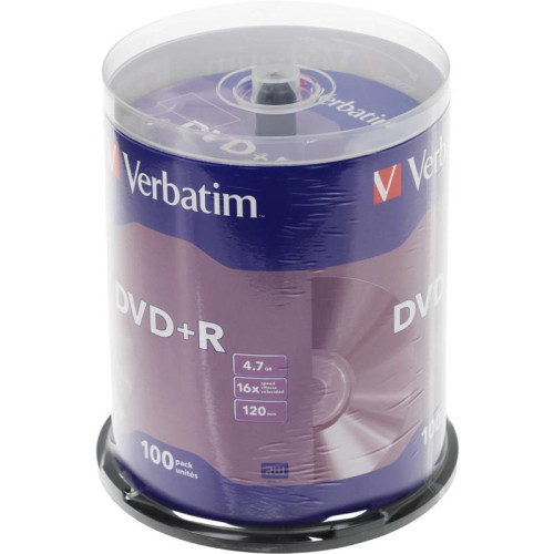 Диск DVD+R Verbatim 4.7Gb 16x Cake Box (100шт) (43551)