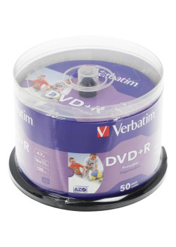 Диск DVD+R Verbatim 4.7Gb 16x Cake Box (50шт) Printable (43512)