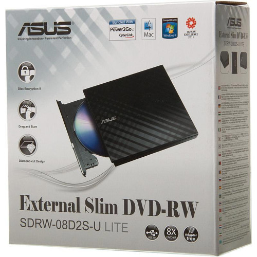 Оптический привод ASUS DVD-RW SDRW-08D2S-U LITE/BLK/G/AS черный USB внешний RTL [SDRW-08D2S-U LITE/BLK/G/AS]