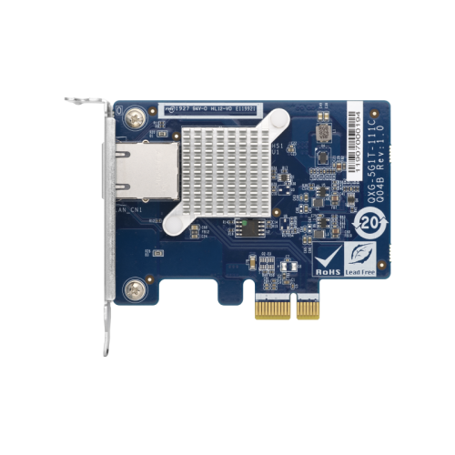 Сетевая карта/ QNAP QXG-5G1T-111C PCIe Gen2 x1, Single-port 4-speed 5 GbE network expansion card (5Gbps/ 2.5Gbps/ 1Gbps/ 100Mbps)  Low-profile bracket pre-installed; full-height and specialized brackets are bundled