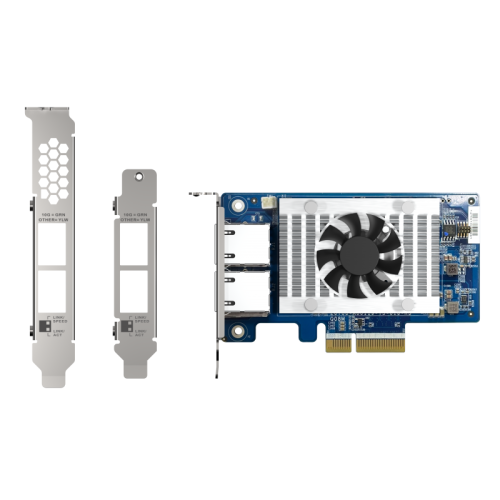 Сетевая карта/ QNAP QXG-10G2T-X710 LAN Expansion Card, PCIe Gen3 x4, Two 10GbE (10G / 5G / 2.5G / 1G / 100M)) Ports with SR-IOV and iSCSI, Block-based, Supports Multiple Virtual Disk Modes