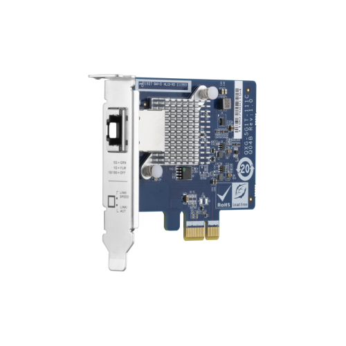 Сетевая карта/ QNAP QXG-5G1T-111C PCIe Gen2 x1, Single-port 4-speed 5 GbE network expansion card (5Gbps/ 2.5Gbps/ 1Gbps/ 100Mbps)  Low-profile bracket pre-installed; full-height and specialized brackets are bundled
