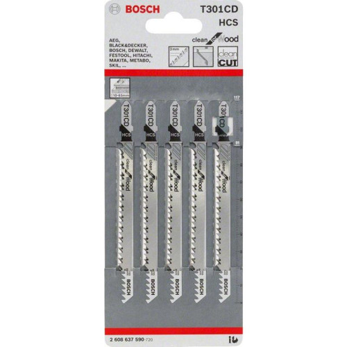 Набор пилок по дереву Bosch T 301 CD 5пред. (лобзики)