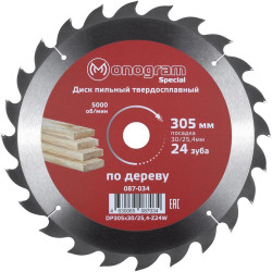 Диск пильный по дер. Monogram 087-034 d=305мм d(посад.)=30мм (циркулярные пилы) (упак.:1шт)