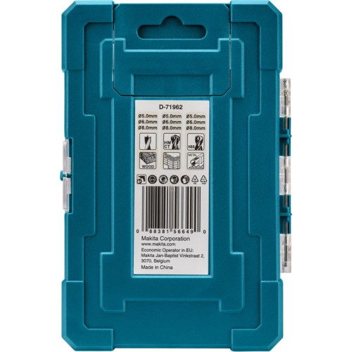 Набор сверл Makita D-71962 по дер/мет/бет (9пред.) для шуруповертов/дрелей