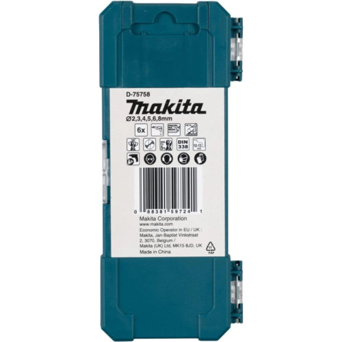 Набор сверл Makita HSS-Co (D-75758) по металлу (6пред.) для шуруповертов/дрелей Набор сверл Makita HSS-Co (D-75758) по металлу (6пред.) для шуруповертов/дрелей