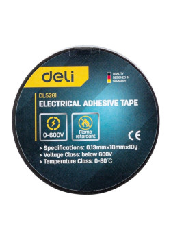 Изолента Deli DL5261 0,13мм х 18мм х 10м, напряжения до 600В, температурный рейтинг 0-80, ПВХ