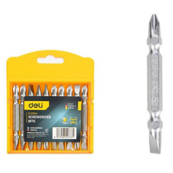 Набор двухсторонних бит 10 шт Deli DL6904 SL6/PH2*65мм, сталь S2 с твердостью 58-60HRC, пласт.кейс