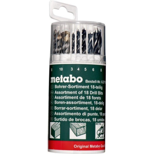 Набор сверл Metabo 627190000 по мет/камн/дер (18пред.) для шуруповертов/дрелей Набор сверл Metabo 627190000 по мет/камн/дер (18пред.) для шуруповертов/дрелей