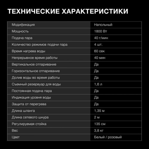 Отпариватель напольный/ Отпариватель напольный Hyundai H-US02456 1800Вт белый/розовый Отпариватель напольный/ Отпариватель напольный Hyundai H-US02456 1800Вт белый/розовый