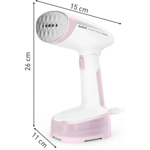 Ручной отпариватель Tefal/ Ручной отпариватель Tefal DT3050E1 Ручной отпариватель Tefal, мощность 1300 Вт, подача пара 20 г/мин, резервуар для воды 120 мл, электронное управление, вертикальное отпаривание, цвет белый/розовый