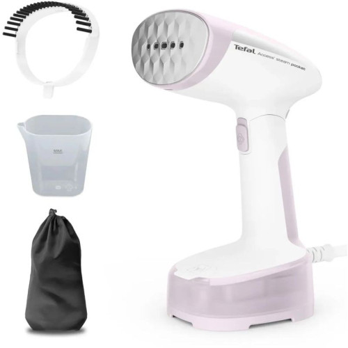 Ручной отпариватель Tefal/ Ручной отпариватель Tefal DT3050E1 Ручной отпариватель Tefal, мощность 1300 Вт, подача пара 20 г/мин, резервуар для воды 120 мл, электронное управление, вертикальное отпаривание, цвет белый/розовый