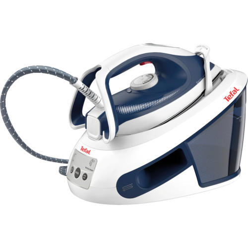 Парогенератор Tefal/ Парогенератор Tefal SV8001E1 Парогенератор Tefal, объем резервуара 1800 мл, автоматическое отключение, вертикальное отпаривание, давление 6 бар, подача пара 120 г/мин, паровой удар 410 г/мин, цвет синий/белый