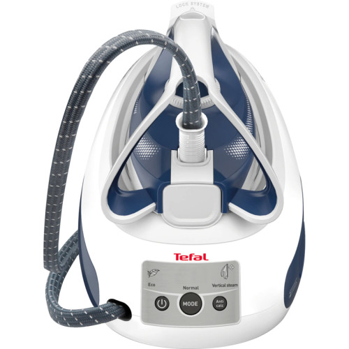 Парогенератор Tefal/ Парогенератор Tefal SV8001E1 Парогенератор Tefal, объем резервуара 1800 мл, автоматическое отключение, вертикальное отпаривание, давление 6 бар, подача пара 120 г/мин, паровой удар 410 г/мин, цвет синий/белый