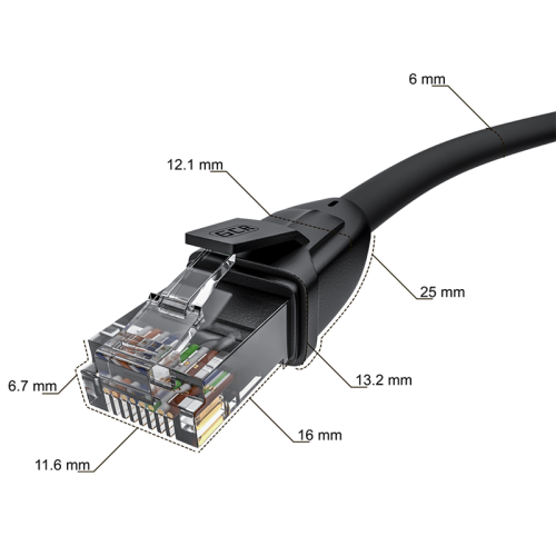 GCR Патч-корд прямой 10.0m UTP кат.6, черный, 24 AWG, литой без фиксатора, ethernet high speed 1 Гбит/с, RJ45, T568B, GCR-52536